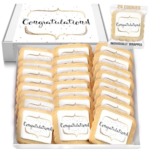 Congrats Cookies Party Favors Congratulations | 24 Pack Individually Wrapped | Cookie Treats Snacks Gifts Desserts for Guest Engagement Graduation Wedding New House Job Promotion