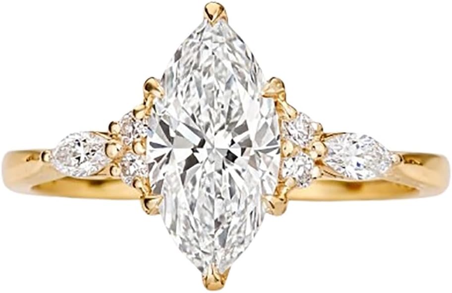 Gold 1CT Marquise lab Diamond Engagement Ring for Her, 10K 14K 18K Solid Gold Certified lab Diamond Leaf Wedding Ring for Women Ladies Engagement Wedding, D-Color|Size 4-16