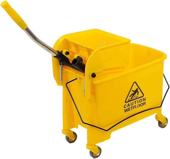 Mop Bucket with Side Press Wringer on Wheels, 20 Quart Side Press Wringer Combo Mop and Bucket with Wringer Set, Commercial Mop Bucket on Wheels for Home Business Cleaning (Yellow)