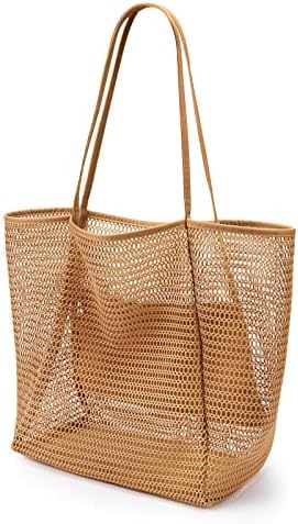KALIDI BeachNylon Mesh Tote Bag, Casual Tote Bag Hobo Women Foldable MAX 23L Shoulder Bag For Beach Picnic Vacation