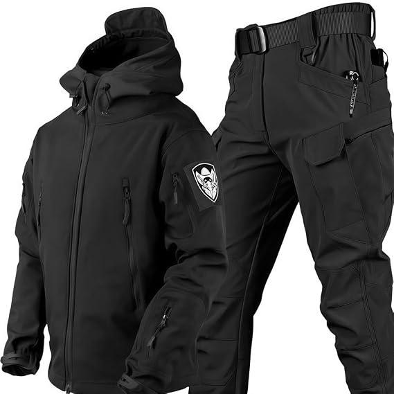 Men's Tactical Softshell Suit, Fleece-Lined Jacket and Trousers Set