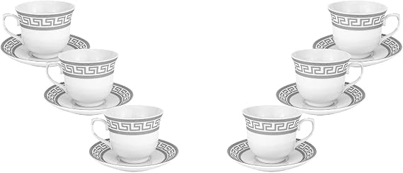 Royalty Porcelain 12 pc Coffee or Tea cups 7 oz with Saucers (silver)
