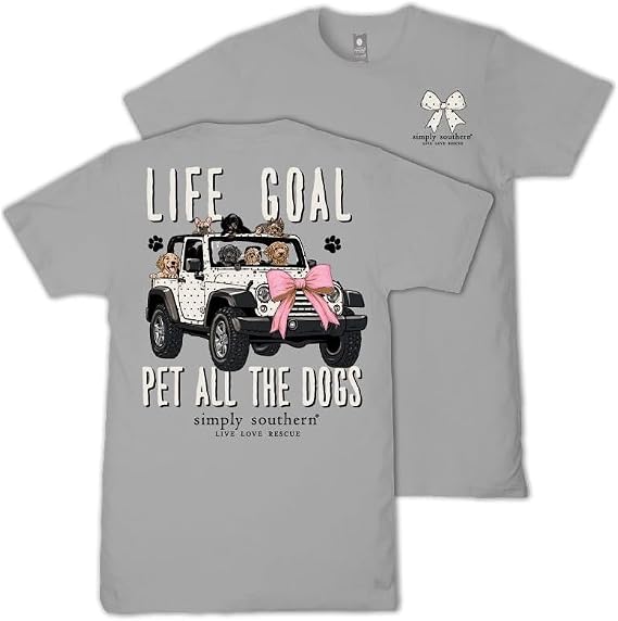 Simply Southern Life Goal - Pet All The Dogs - Off Road Vehicle - Pink Bow - Adult T-Shirt