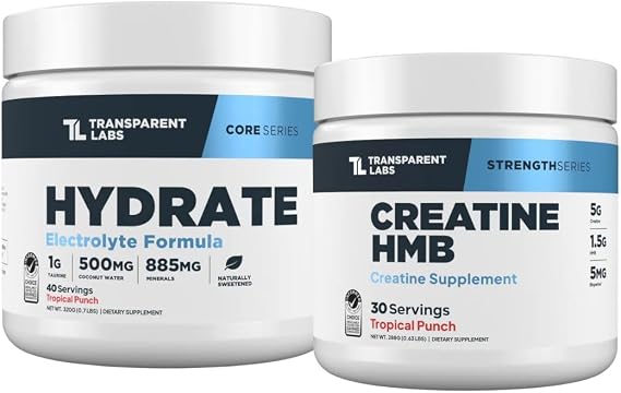 Transparent Labs Hydrate Electrolytes Powder (40 Servings, Tropical Punch) & Creatine HMB (30 Servings, Tropical Punch)
