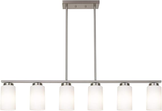 TODOLUZ 6-Lights Farmhouse Pendant Light Fixture Kitchen Island Lights with Opal White Glass Shade, Hanging Ceiling Light in Brushes Nickel for Dining Room Home Lighting