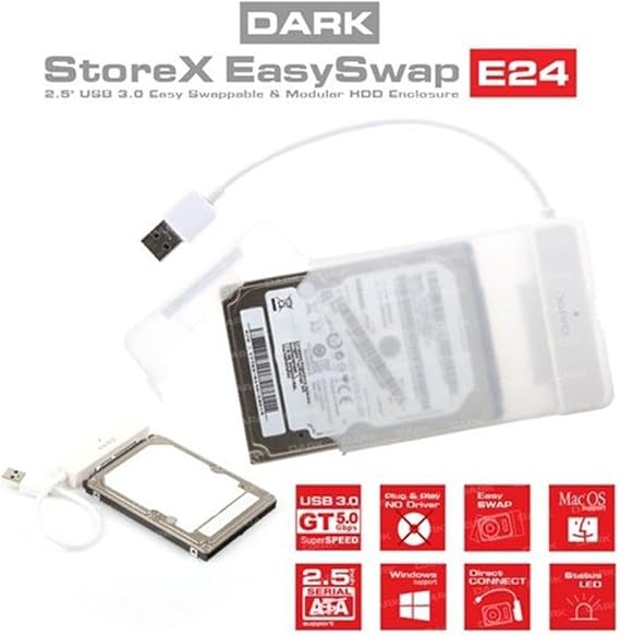 DARK DK-AC-DSE24U3, Storex E24 2.5" Transparent SATA Disk Box with USB 3.0 Removable Head