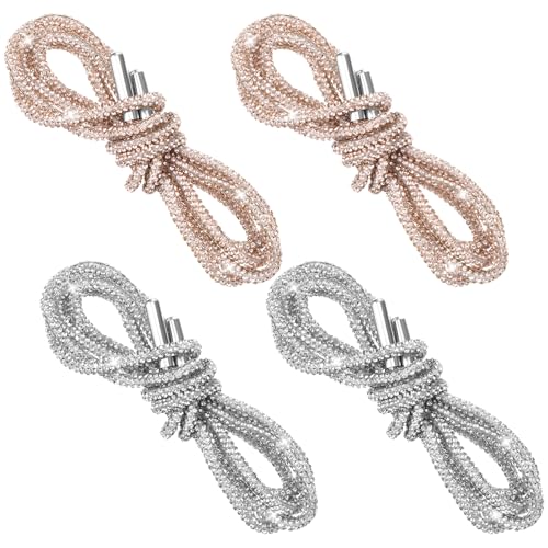 2 Pairs Rhinestone Shoe Laces Glitter Shoelaces Bling Round Shoe Strings Crystal Replacement Laces for Sneakers Accessories Women Men