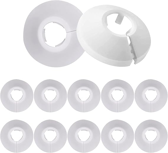 12Pcs Radiator Pipe Covers Pipe White Plastic Radiator Pipe Collars Hole Cover Radiator Floor Pipe Cover Decoration Radiator Collars Radiator Pipe Sleeve Cover for 14-15-16mm Diameter Pipe Wall Cover