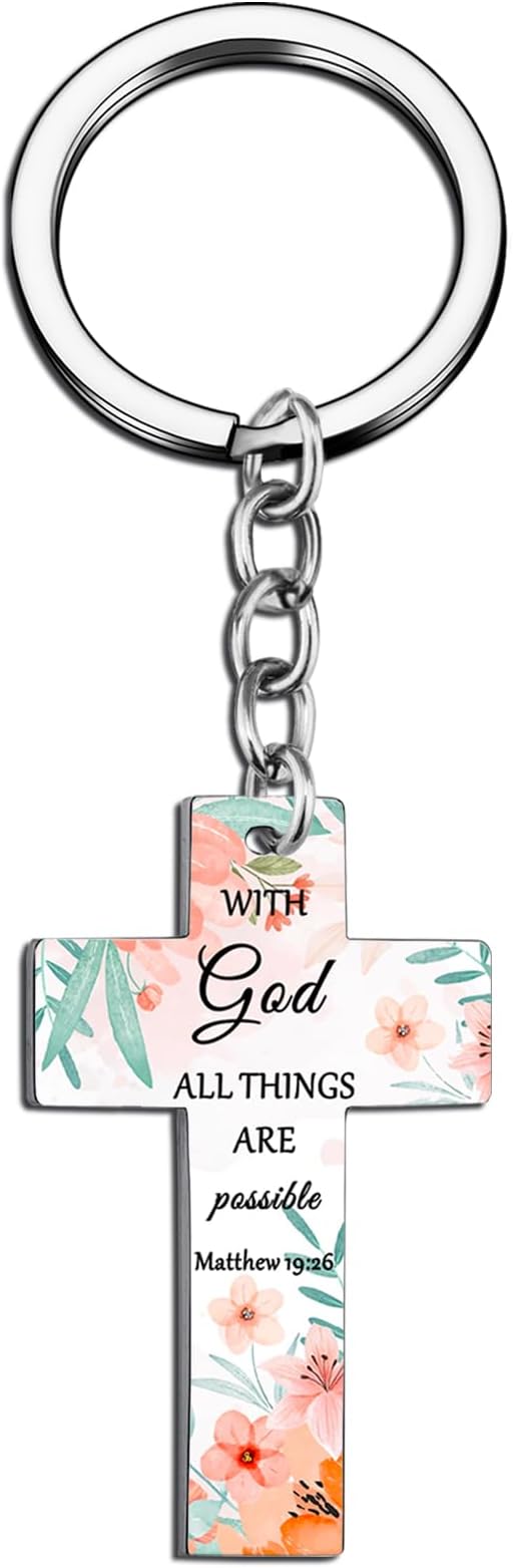 OEHEDOU Mini Bible Keychain Cross Keychain Christian Gifts For Women Christian Keychain Gift First Communion Favors Inspirational Gifts For Women Religious Gift Cross charms Religious Christian