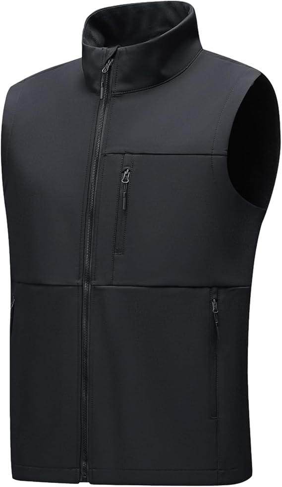 PEGENO Men's Lightweight Softshell Golf Vests Fleece Lined Outdoor Windproof Sleeveless Jacket for Running Hiking Sports