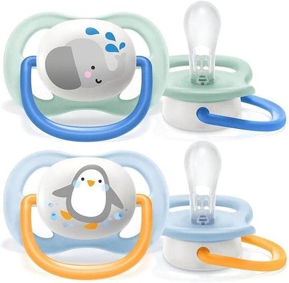 Philips Avent Ultra Air Pacifier, 0-6 Months for Male Babies, 2’ Pack, Orthodontic Silicone, Wide Air Hole, Microwave Sterilizable, BPA Free, Carrying Box, SCF080/05