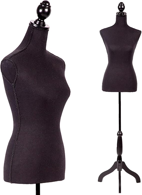 Female Mannequin Torso Dress Form Manikin Body Dress Model with Tripod Stand, 60-67 Inch Height Adjustable Woman Body Torso Clothing Display Mannequin for Sewing Dress Jewelry Display, Black