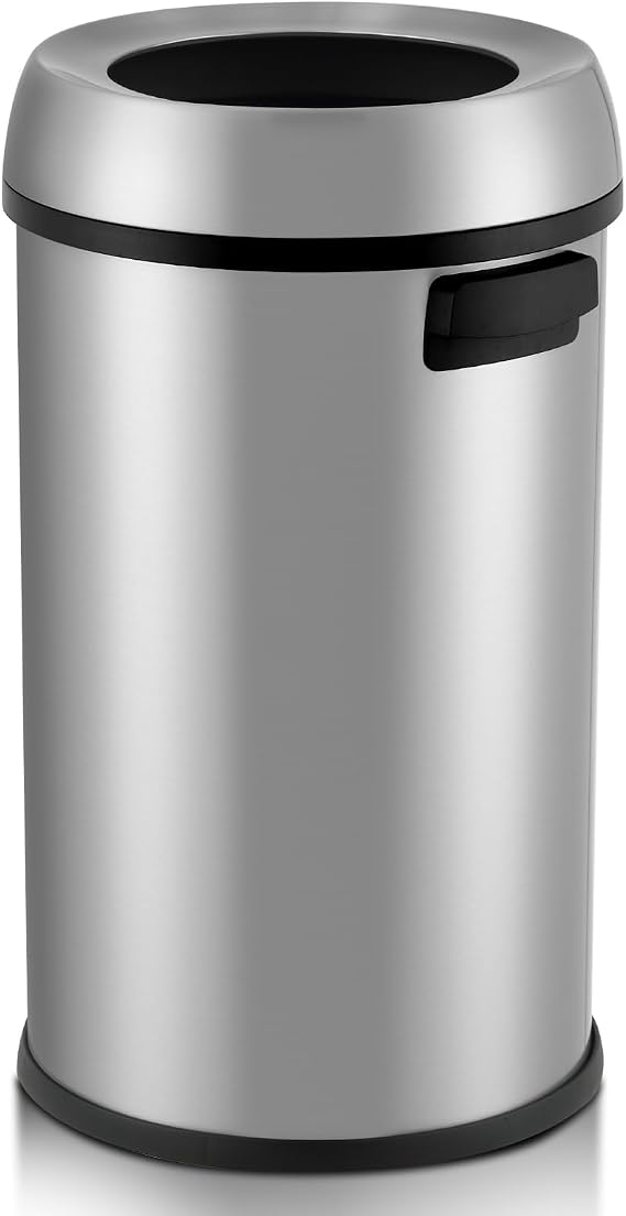 65L/17Gal Heavy Duty Open Top Commercial/Kitchen Trash Can, Fingerprint-Resistant Waste Bin for Office Bedroom Restaurant, Brushed Stainless Steel