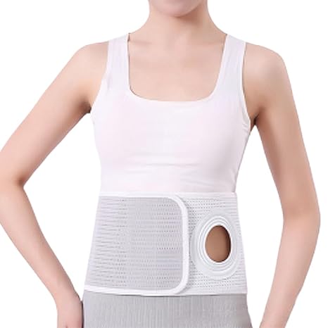 Ostomy Support Belt Waist Stoma Support with Stoma Opening Breathable Stoma Hernia Belt Abdominal Support Bandage Wrap Umbilical Ostomy Hernia Belt Waist Back Support Band for Men Women (Grey)