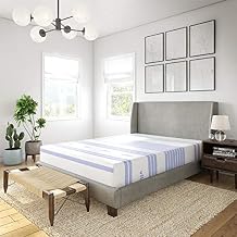 Vibe Gel Memory Foam 12-Inch Mattress Wood Slat and White Metal Platform Bed Frame, Queen