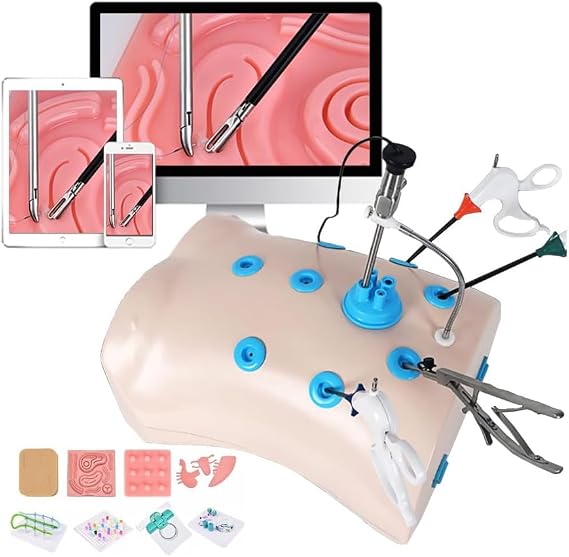 Laparoscopic Training Box Simulation Abdomen Laparoscopic Surgery Training Box Suture Practice Kit with Light Source Camera + 4 Training Instruments + 10 Training Modules