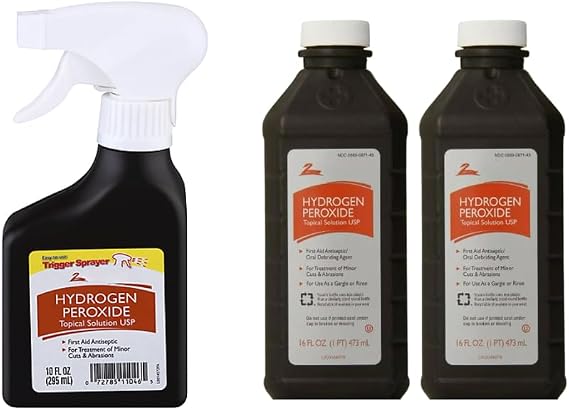 Hydrogen Peroxide First Aid Antiseptic Kit, 10 oz Spray Bottle and Two 16 oz Refills