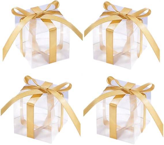 KUPOO 50Clear Favor Boxes Plastic Cube Treat Containers for Wedding Parties