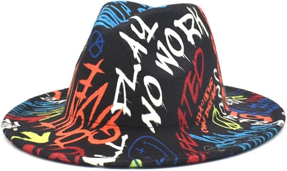 Hcclijo Fedora Wide Brim Print Tie Dye Men's and Women's Tweed Panama Hat Retro Gradient Jazz Hat Fedora Men