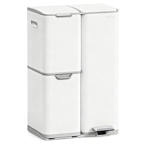 mVm Kitchen Bin,60L Triple Rubbish Bin,3 Compartment Stainless Steel Pedal Bin,Recycling Bin with Soft-Close Lids and Plastic Inner Buckets,Fingerprint Proof,Odour Seal,Large Capacity Trash Can