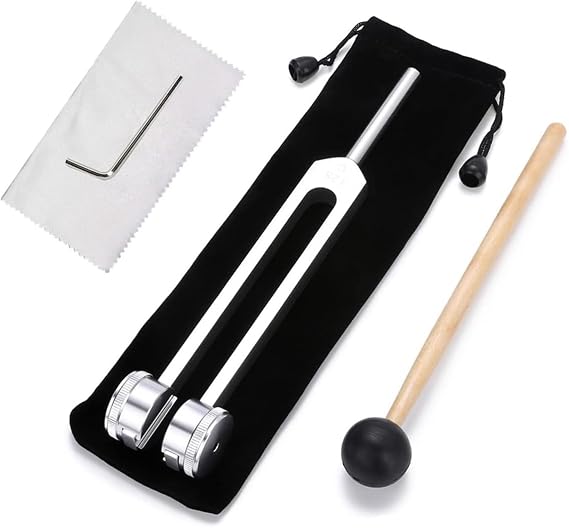 Tuning Fork 128 Hz,Aluminium Alloy Tuning Fork with Silicone Hammer and Bag Hammer Sound Healing Therapy Tool Set for Meditation and Therapy