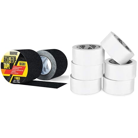 Lockport 2 Pack Grip Tape 50 Ft x 4 in and 6 Pack White Duct Tape 20 Yds x 2 Inches Bundle