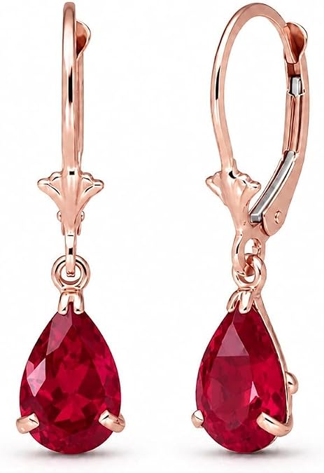 Galaxy Gold 14K Solid Gold 3.5 Carat Lab Grown Ruby Pear Drop Earrings for Women - Rose Gold Fine Jewelry
