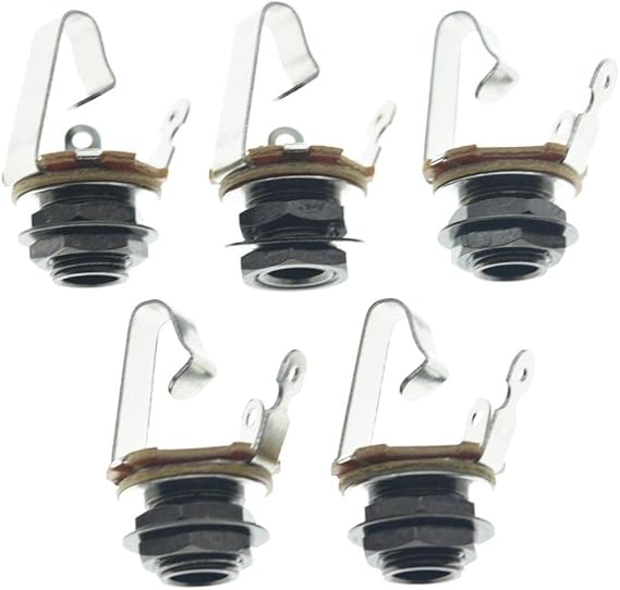 KAISH Black Nickel Premium 5pcs Brass Material American Thread Audio 1/4" Female Guitar/Bass Output/Input Jack 6.35mm TS Mono Panel Mount Jack Socket with Nuts and Washer