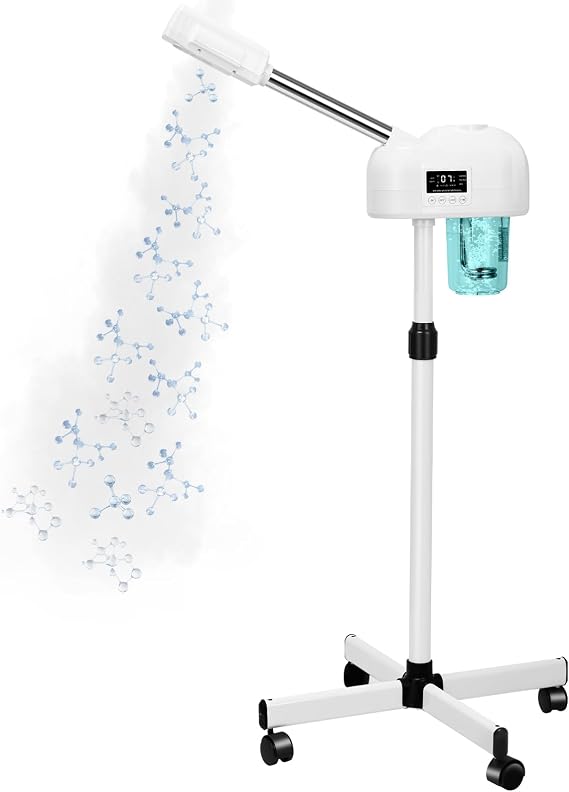 Professional Facial Steamer, Nano Ionic Hot Mist Spray, Timer Function, Face Steamer Machine, Vaporizador Face Steamer for Estheticians, SPA at Home (White)