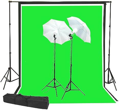 Photo Video Photography Studio Continuous Light Video Green Screen Lighting kit, 6' X 9' ChromaKey Chroma Key Green Screen Backdrops with Backdrop Support System Case