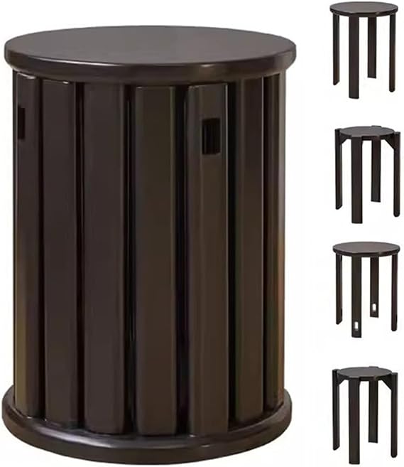 KITCISSL Solid Wood Coffee Table 4 in 1 Desk Chairs Sofa Bed Side Table Dining Chair, Round Stools Stackable Combination Stool Modern Dining Room Stools for Bedroom, Living Room(Black)