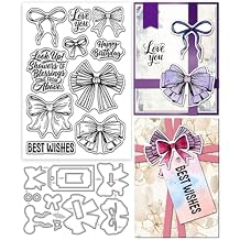 GLOBLELAND Bow Tie Greetings Clear Stamps and Metal Die Cuts Gift Wrapping Transparent Stamp Cutting Dies for Easter Card Making Embossing Scrapbooking