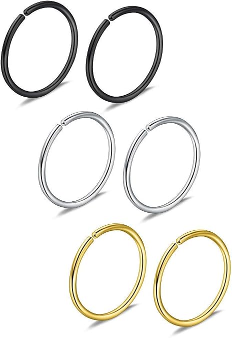 6pcs 20G 8mm Non Pierced Stainless Steel Clip on Closure Round Ring Fake Nose Lip Helix Cartilage Tragus Ear Hoop