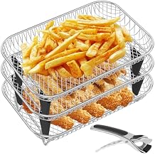 Stainless Steel Air Fryer Rack Accessories 12Pcs Upgrade 7.8inch Square Air Fryer Accessories Air Fryer Three Stackable Dehydrator Racks for Oven, with Clip and 8 Silicone Feet