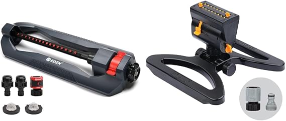 Eden Oscillating Sprinkler and Melnor Mini Oscillator Sprinkler Bundle - Covers up to 3,600 and 4,000 sq ft with Adjustable Watering