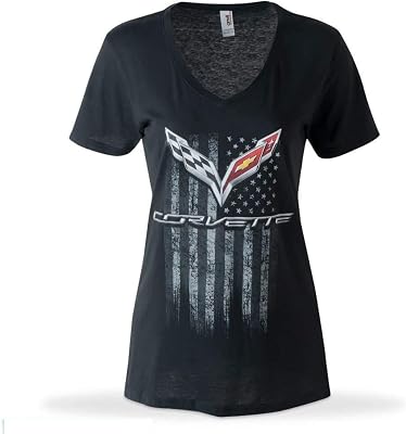 C7 Corvette American Legacy Ladies V Neck T-ShirtBlack Small