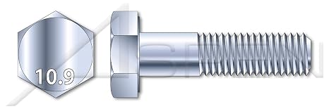 (10 pcs) M20-2.5 X 100mm, DIN 931 / ISO 4014, Metric, Hex Head Cap Screws Bolts, Part Thread, Class 10.9 Steel, Zinc Plated