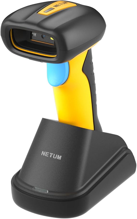 NETUM Upgraded QR Industrial Bluetooth Barcode Scanner with Charging Dock | Wireless 2D 1D Bar Code Reader 2600mAh Drop Protection Shock Dust Proof Hands Free for Windows Mac Android iOS (RD-1200)