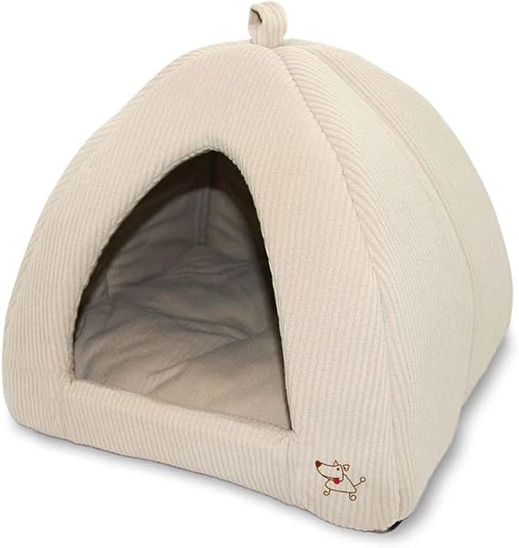 Best Pet Supplies Cat Bed for Indoor Cat, Domed Tent House with Removable Pillow, Covered Cat Cave for Small Dog, Puppies and All Breeds of Cats - Corduroy Beige1, 19 x 19 x H:19"