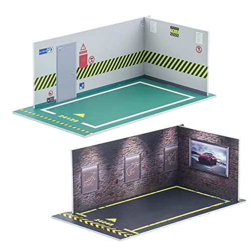 2X 1:24 Car Model Parking Lot Display Scenery Backdrop Automobile Model Diecast Simulation Scene Gift DIY Background Collection, Green Color Floors