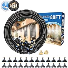 Misting System for Patio 80FT(24M), Outdoor Multi-Area Water Mister Hose, Backyard Mist Hose for Outside, Garden, Greenhouse, Deck, Umbrella, Canopy, Pool, Porch, Trampoline, BBQ, Kid, Chicken, Dog
