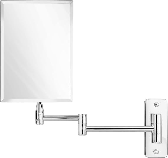 Wall Mount Bathroom Mirror, 11" Extension Swivel, 8.7" x 6.3" | Frameless Rectangular Mirror with True View & Distortion Free Reflection, No Magnification for Makeup, Grooming & Skin Care