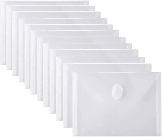 PLESIU Tatane 12 Packs Clear Plastic Small Envelope with Hook & Loop Closure 5 x 7 Ploy Envelope for Receipe/Check