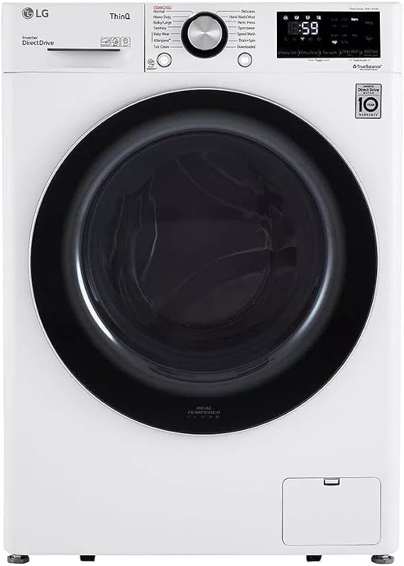 LG 24 in. Wide 2.4 Cu. Ft. Compact Stackable Front-Load Washer White, Steam Cleaning, AI Fabric Sensor, Smart Pairing Compatible