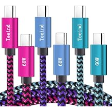 Teeind Type C Cable Fast Charging, Tpc002 3 Pack(3Ft/0.9M 60W) C to Type C Charger Nylon Braided Cord Compatible with iPhone 17/17 pro, 16/16 pro, MacBook, Samsung Galaxy S25/24/23/22, for Daily Use