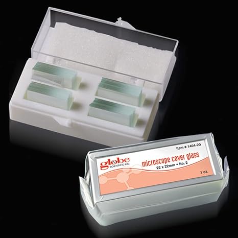 Globe Scientific 1414-10 Cover Glass, 22 x 50mm, No. 1 Thickness (Case of 10) | 0.14mm Thickness, Fits 25 x 75mm Slides, Even Specimen Layer, Aluminum Foil Wrapped, Desiccant Included, Approx 70 Per Box