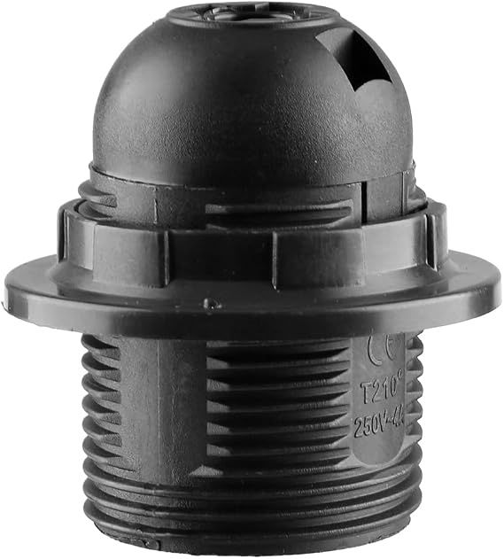 Tabanzhe E27 Lamp Holder Black 1PC E27 Light Bulb Holder Edison Screw Bulb Socket Fitting with Shade Lampshade Ring for Table Ceiling Pendant Light Fittings Parts [Energy Class F]