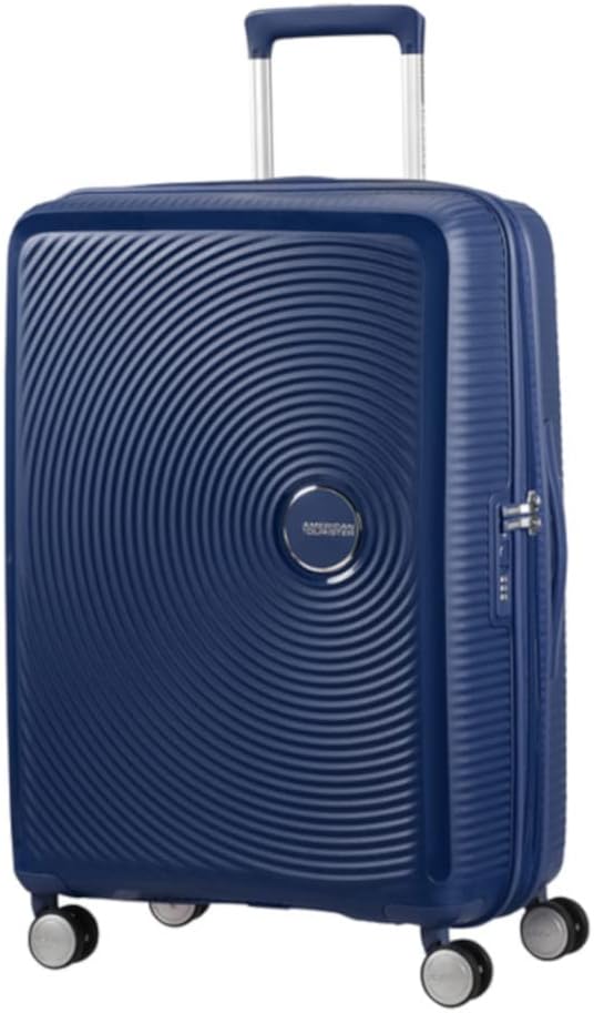 American Tourister Soundbox - Hard Shell Suitcase 67 cm Medium - Trolley Suitcase with 4 Wheels, TSA Lock, Expandable & Light - 71.5/81 L - Blue (Midnight Navy)