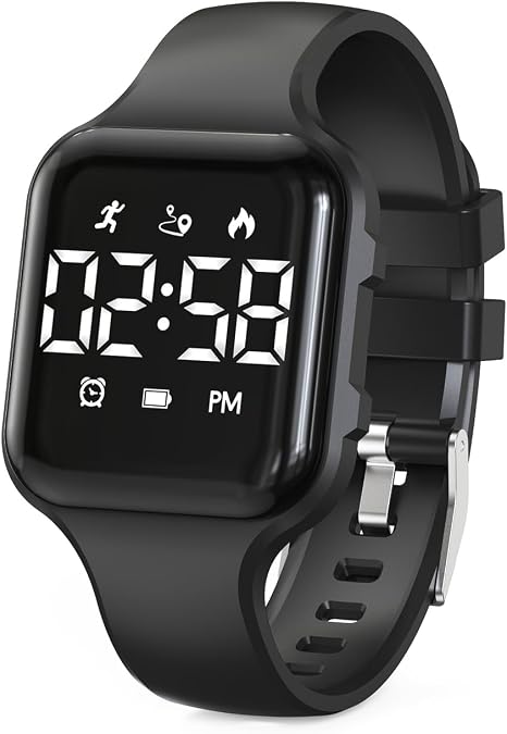 Kids LED Digital Watch, with Pedometer Step Counter, Waterproof, Sport Wristwatch, Calendar, Alarm Clock for Children Boys Girls Teens