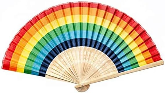 Handheld Folding Fan Creative Fashion Rainbow Folding Fan for Dance Party Performance Decoration Hand Fan Props